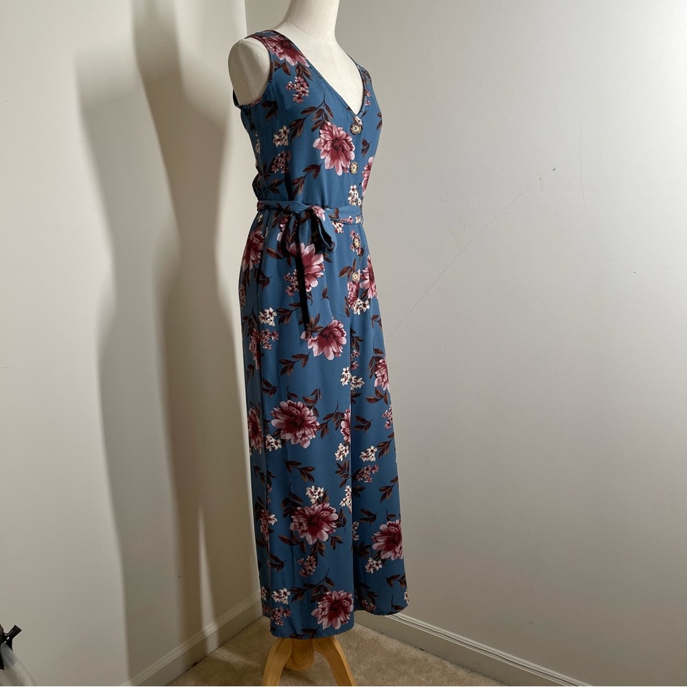 Xhilaration Womens Dk.Teal Floral Print Button Front- SZ S - Sleeveless Jumpsuit - Picture 5 of 11